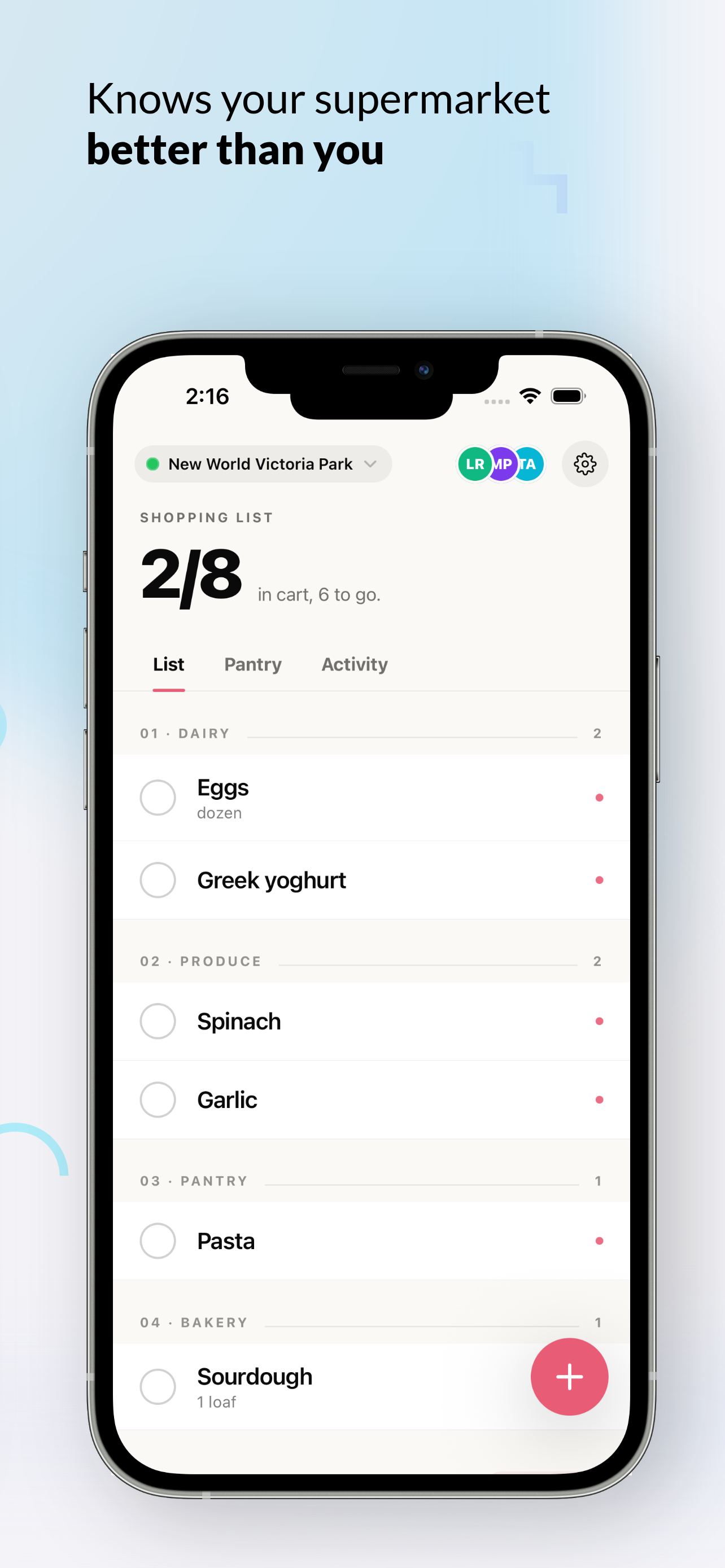 The list automatically reordered to match the supermarket's aisle layout